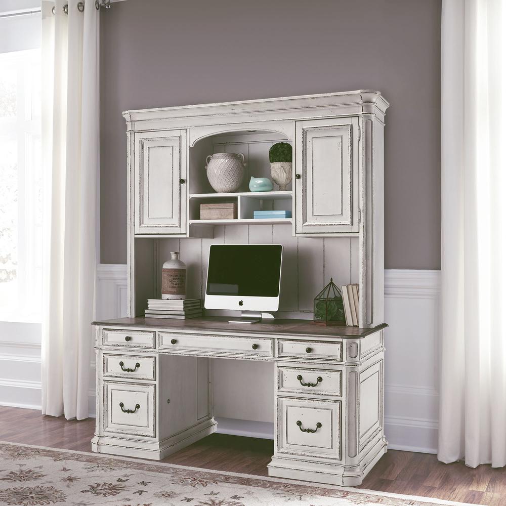 Magnolia Manor Credenza & Hutch in Antique White