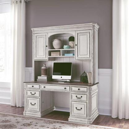 Magnolia Manor Credenza & Hutch in Antique White