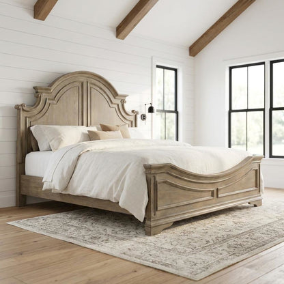 Oak Veneer King Panel Bed Frame with Headboard and Footboard Rails