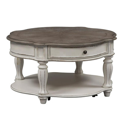 Magnolia Manor Round Cocktail Table in Antique White