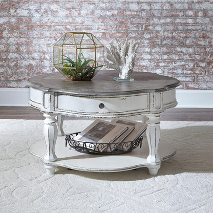 Magnolia Manor Round Cocktail Table in Antique White