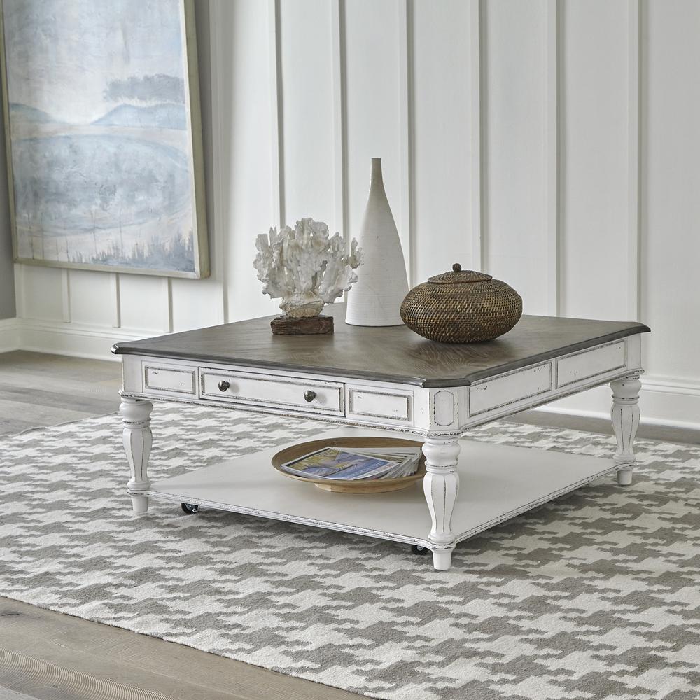 Magnolia Manor Oversized Square Cocktail Table in Antique White