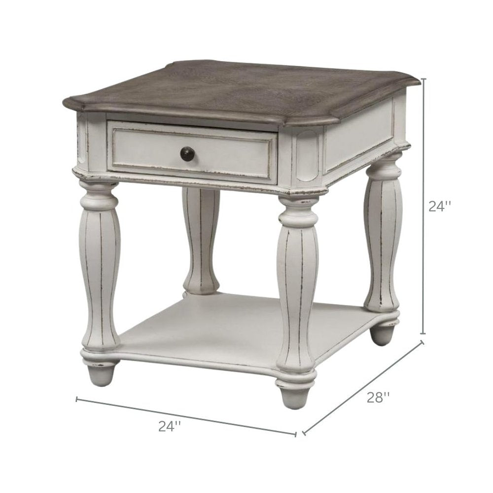 White Wooden End Table With Drawer and Shelf, Bedside Table for Bedroom