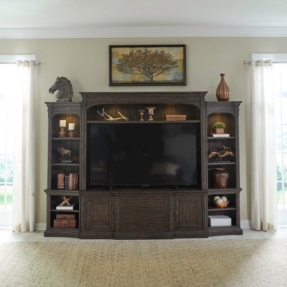 Paradise Valley Entertainment Center with Piers for Living Room - Saddle Brown