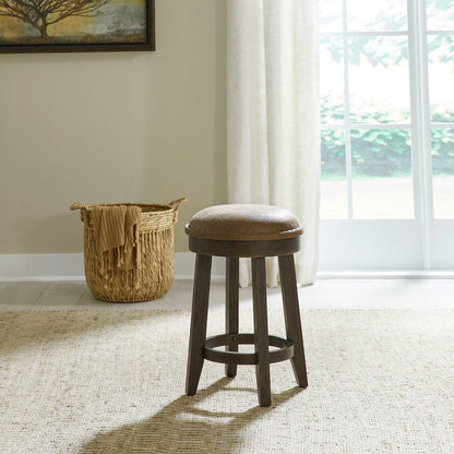 Paradise Valley Upholstered Console Stool 25" Height  - Saddle Brown Oak Wood