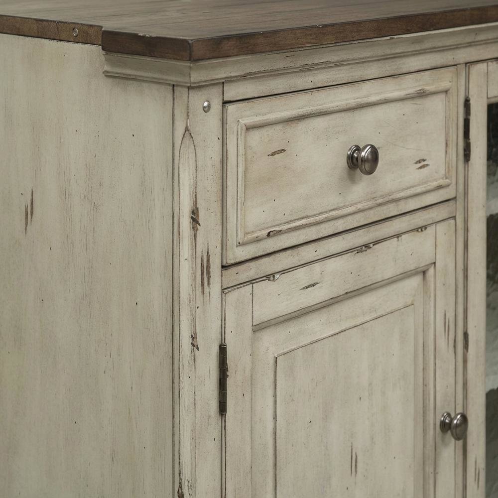 Antique White TV Stand, Wirebrushed Tobacco Accents, Traditional Style