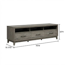 Driftwood gray TV console, contemporary style, wood construction, 76" W