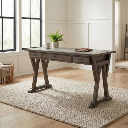 Rustic Saddle Wood Laptop Desk, Transitional Style, Solid Acacia Construction