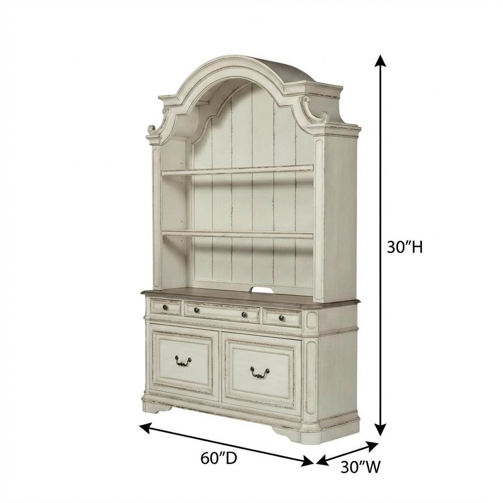 Antique White 3-Piece Office Desk And Hutch Set With Traditional Design