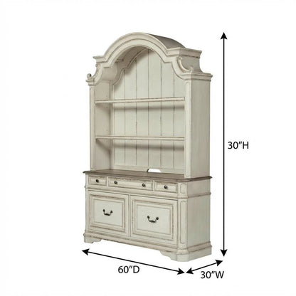 Antique White 3-Piece Office Desk And Hutch Set With Traditional Design