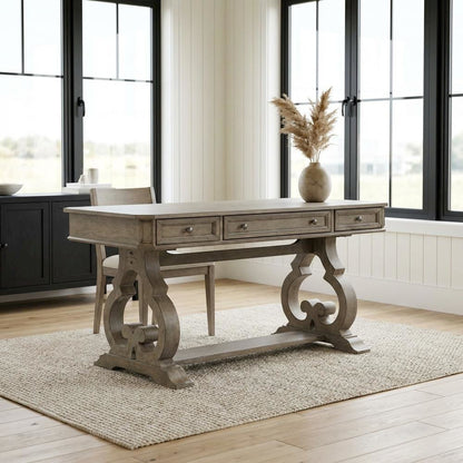 Heathered Taupe Office Desk With Rubberwood And White Oak Veneers