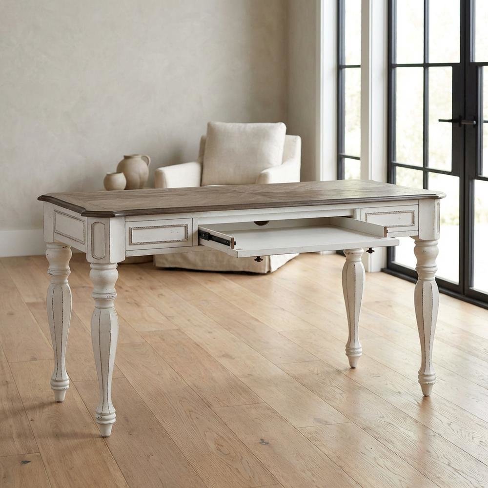 Antique White Lift Top Writing Desk With Rubberwood And Veneers