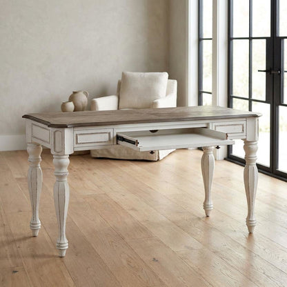 Antique White Lift Top Writing Desk With Rubberwood And Veneers