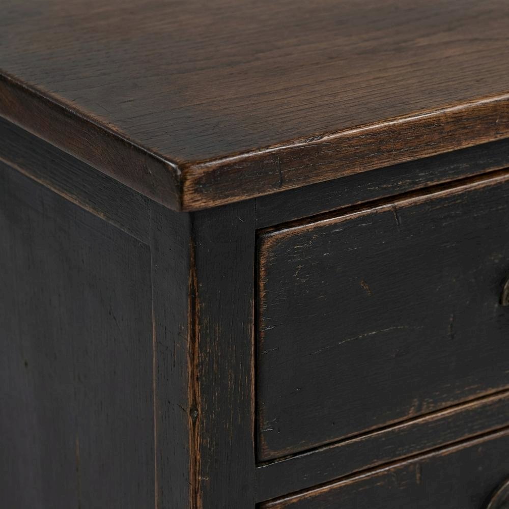 Aged Charcoal Credenza Desk With Distressed Finish And Birch Top For Home Office