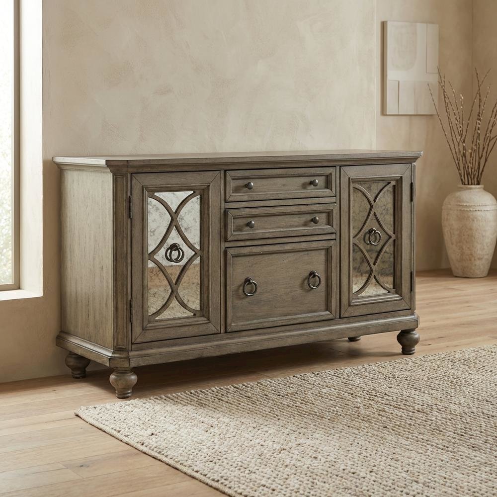 Rustic Credenza in Heathered Taupe with Storage and Wooden Finish