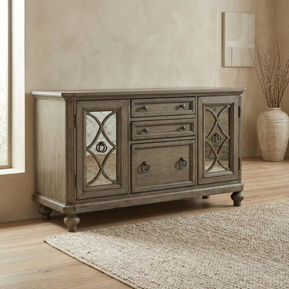 Rustic Credenza in Heathered Taupe with Storage and Wooden Finish