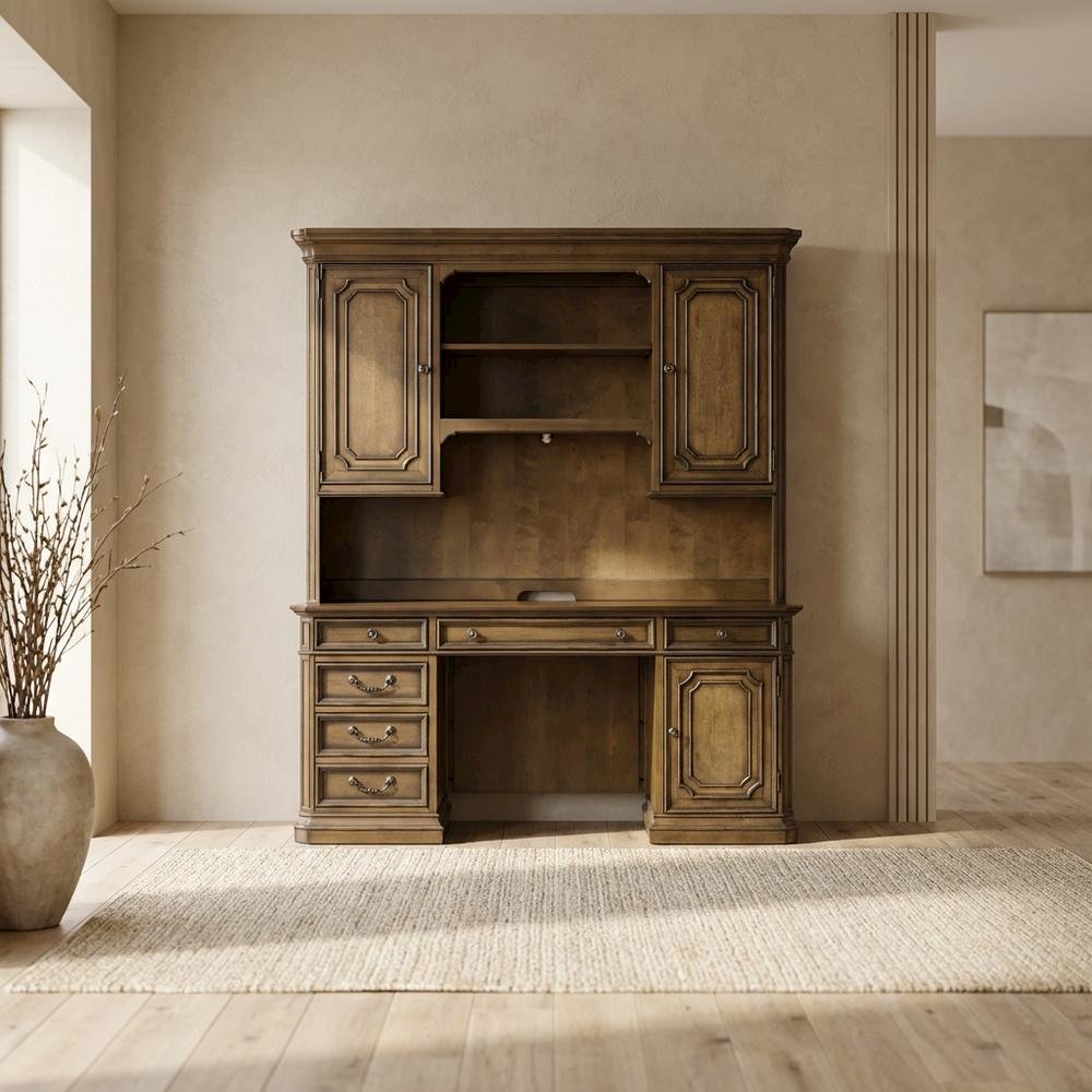 Traditional Antique Toffee Executive Credenza with Poplar Solids & Birch Veneers