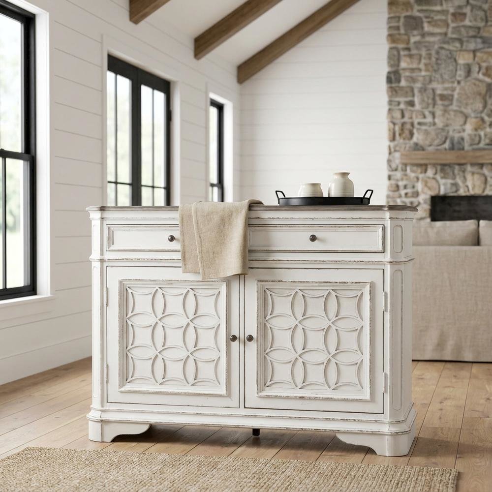 Solid Wood Buffet Cabinet with Storage, Sideboard for Dining Room, White