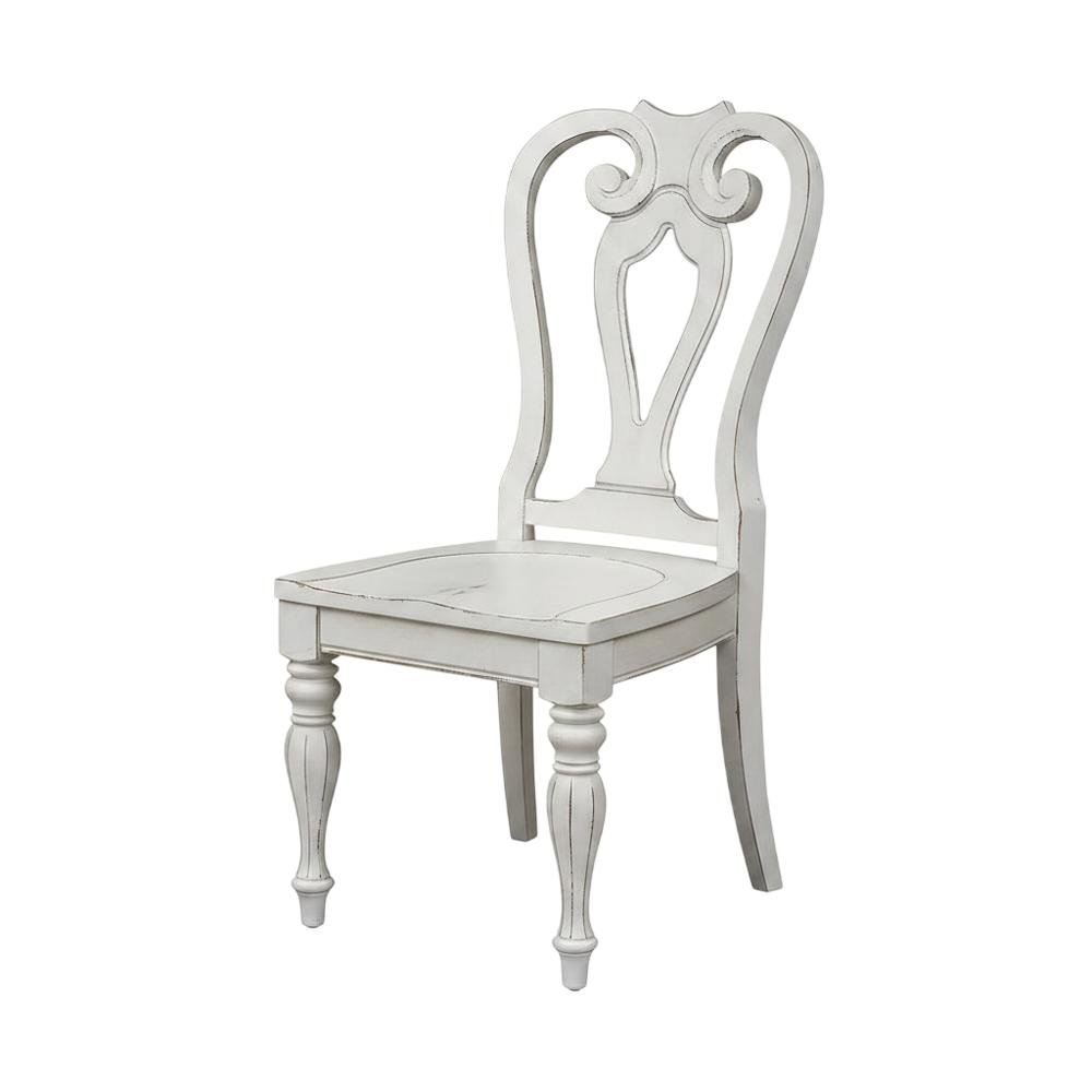 Rubberwood Splat Back Dining Chairs with Chenille Upholstery, White, Set of 2