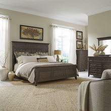 Paradise Valley King Panel Bed, Dresser & Mirror, Chest - Saddle Brown