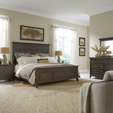 Paradise Valley King Panel Bed, Dresser & Mirror, Night Stand - Saddle Brown