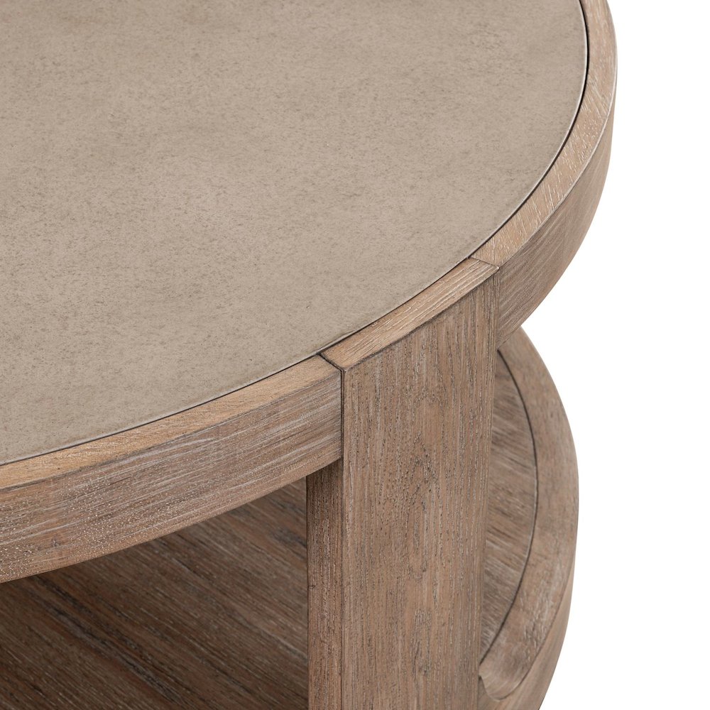 3 Pc Living Room Set Round Cocktail Table, 2 Drawer End Tables - Clay Oak Wood