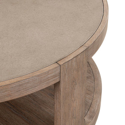 3 Pc Living Room Set Round Cocktail Table, 2 Drawer End Tables - Clay Oak Wood