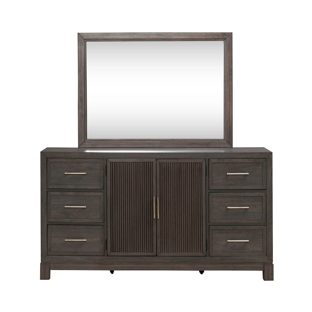 King Upholstered Bed, Dresser & Mirror, Chest, Night Stand Bedroom Set - Caffe