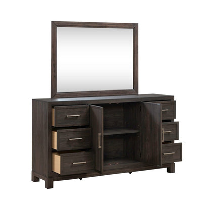 Modern Edge Queen Upholstered Bed, Dresser & Mirror Bedroom Set - Caffe