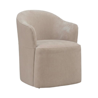 Solid Wood Upholstered Accent Dining Chair with Castors, Eclectic Style, Brown
