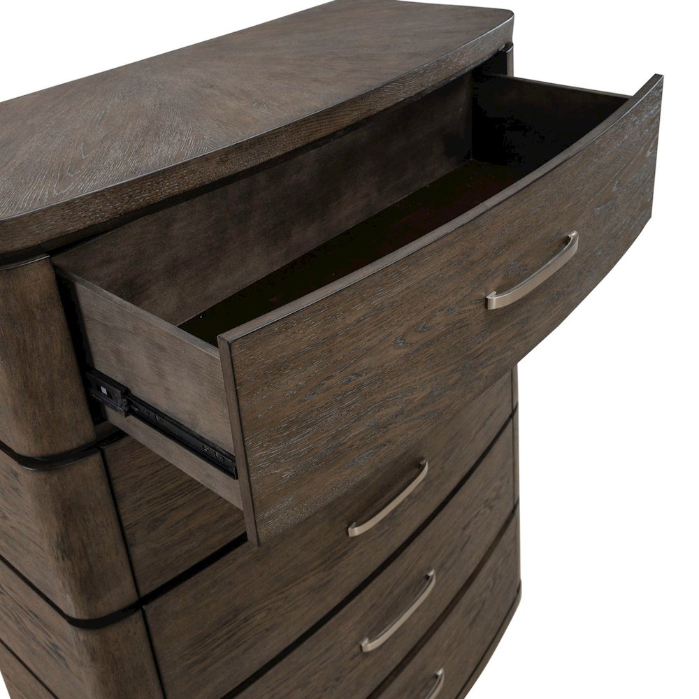 King Panel Bed with LED Touch Light, Dresser & Mirror, Chest  - Satin Espresso