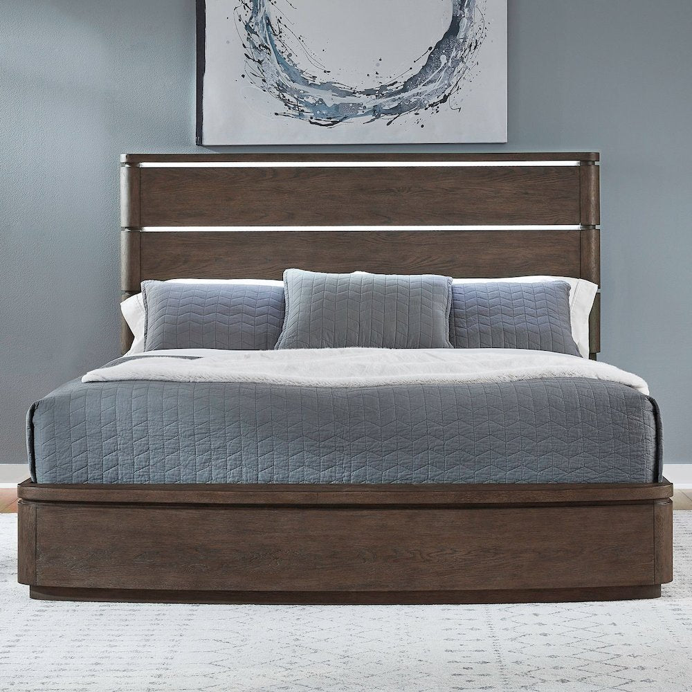 Cascade Falls Queen Panel Bed with LED Touch Light - Satin Espresso Oak