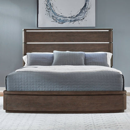 Cascade Falls Queen Panel Bed with LED Touch Light - Satin Espresso Oak