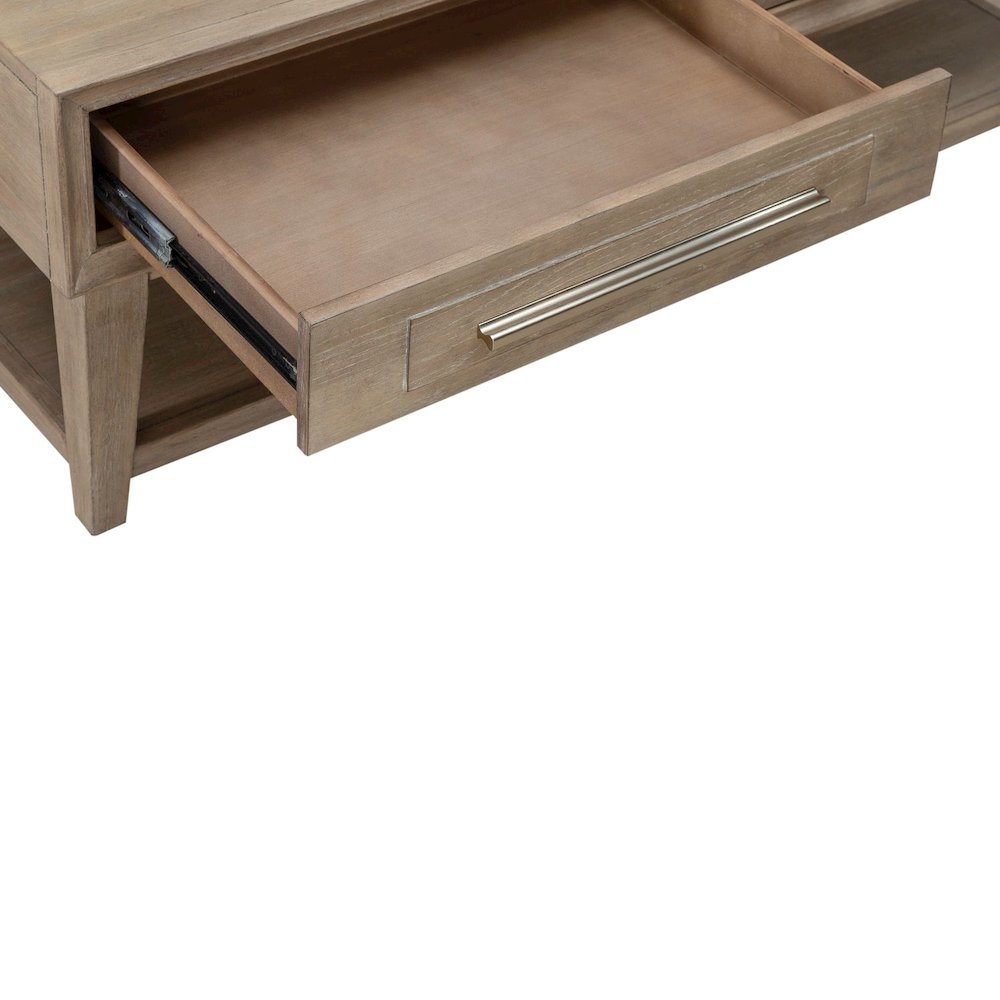 3 Piece Living Room Set, Cocktail Table, 2 Round End Tables - Sandstone Oak Wood