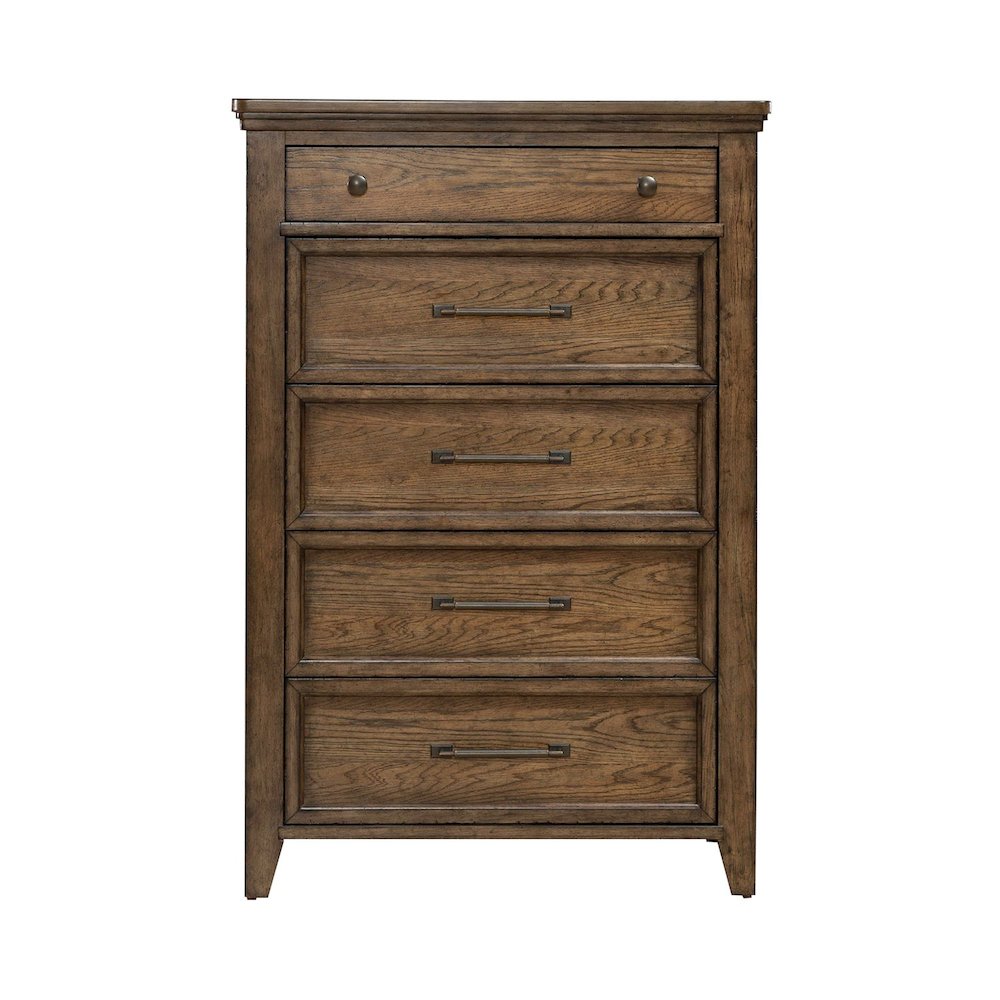 Queen Panel Bed, Dresser & Mirror, Chest Bedroom Furniture Set - Amber Brown