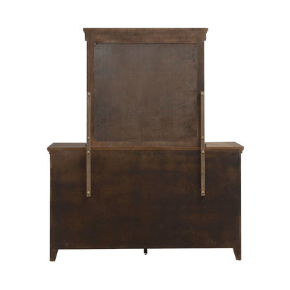 King Panel Bed, Dresser & Mirror, Chest, Night Stand Set - Amber Brown