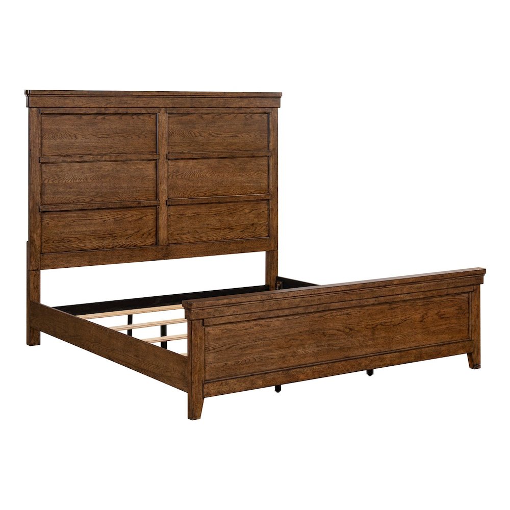 Queen Panel Bed, Dresser & Mirror, Chest, Night Stand Bedroom Set - Amber Brown