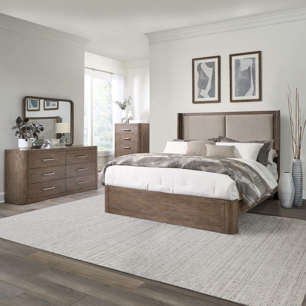 California King Shelter Bed, Dresser & Mirror, Chest Set - Burnished Clay