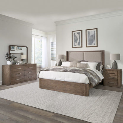 King Shelter Bed, Dresser & Mirror, Night Stand Bedroom Set - Burnished Clay