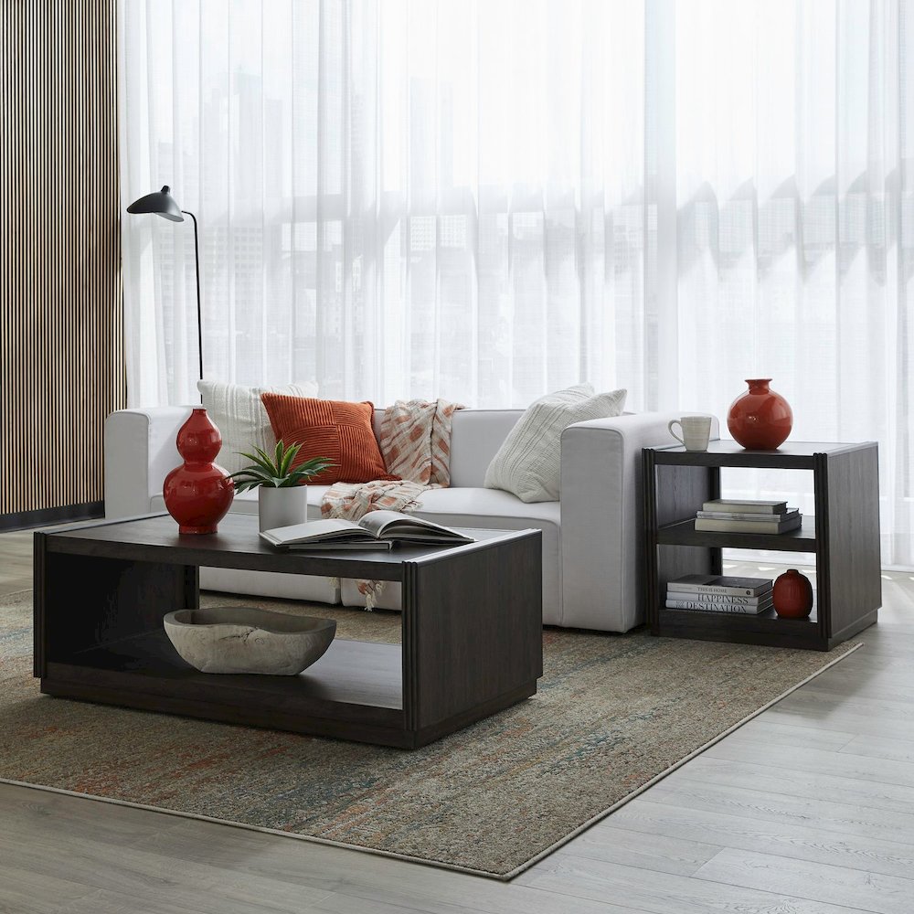 Modern Edge 3 Piece Living Room Set Cocktail Table, 2 End Tables  - Caffe Brown