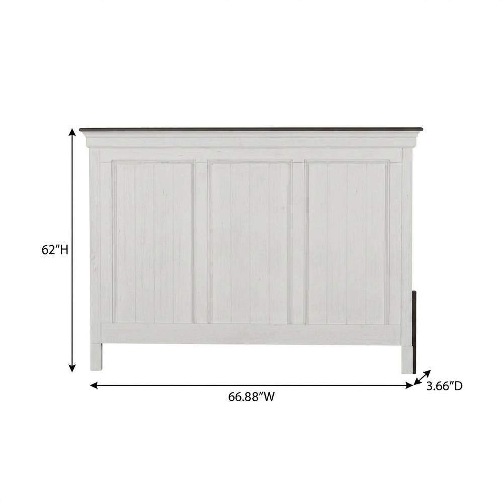 Wirebrushed White Headboard with Charcoal Top Solid Wood Panel Cottage Style