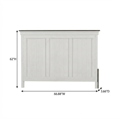 Wirebrushed White Headboard with Charcoal Top Solid Wood Panel Cottage Style