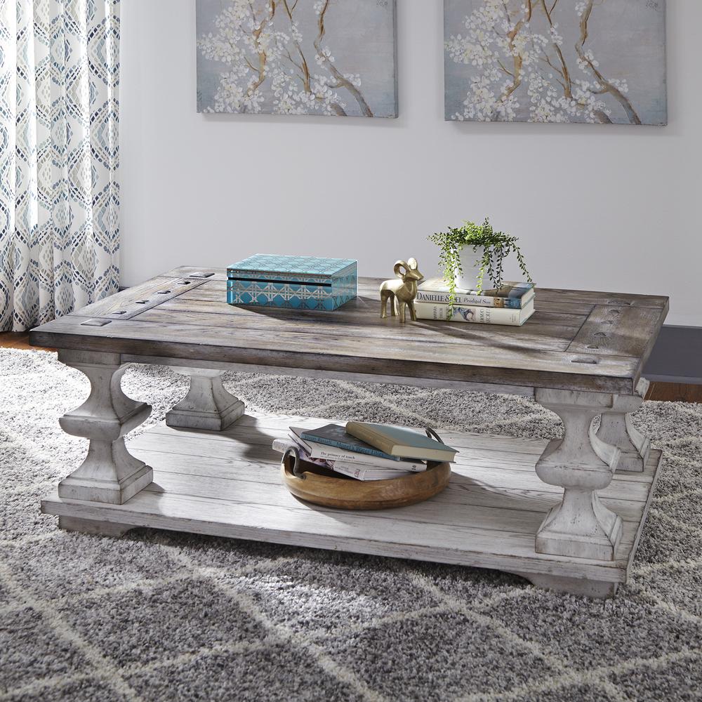 Sedona Cocktail Table in Heavy Distressed White w/ Gravel Top