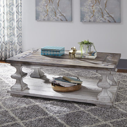 Sedona Cocktail Table in Heavy Distressed White w/ Gravel Top