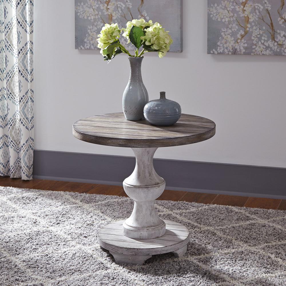 Sedona Round End Table in Heavy Distressed White w/ Gravel Top