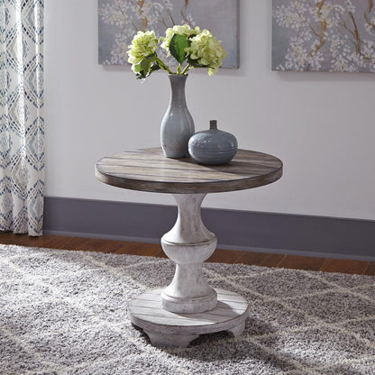 Sedona Round End Table in Heavy Distressed White w/ Gravel Top