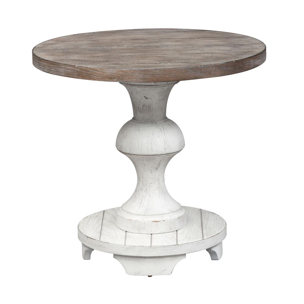 Sedona Round End Table in Heavy Distressed White w/ Gravel Top