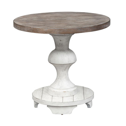 Sedona Round End Table in Heavy Distressed White w/ Gravel Top