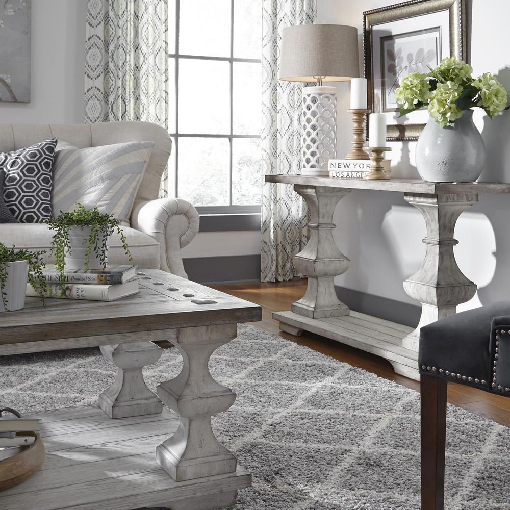 Sedona Sofa Table in Heavy Distressed White w/ Gravel Top