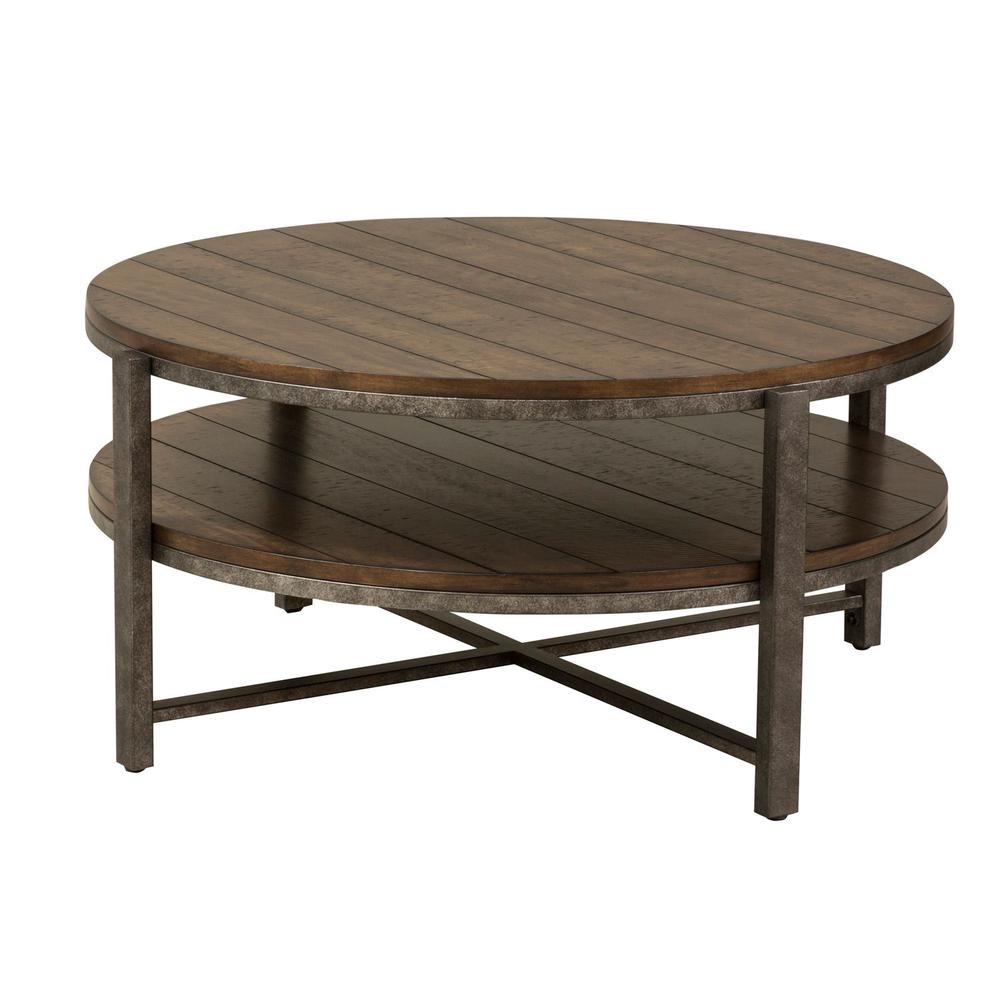 Breckinridge Round Cocktail Table in Mahogany Spice w/ Pewter Metal